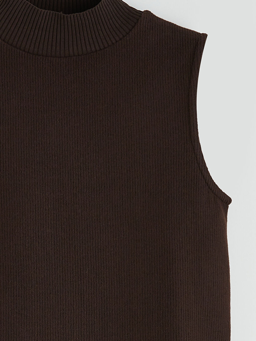 Kahverengi Yarım Balıkçı Yaka Fitilli Kadın Triko Süveter-5