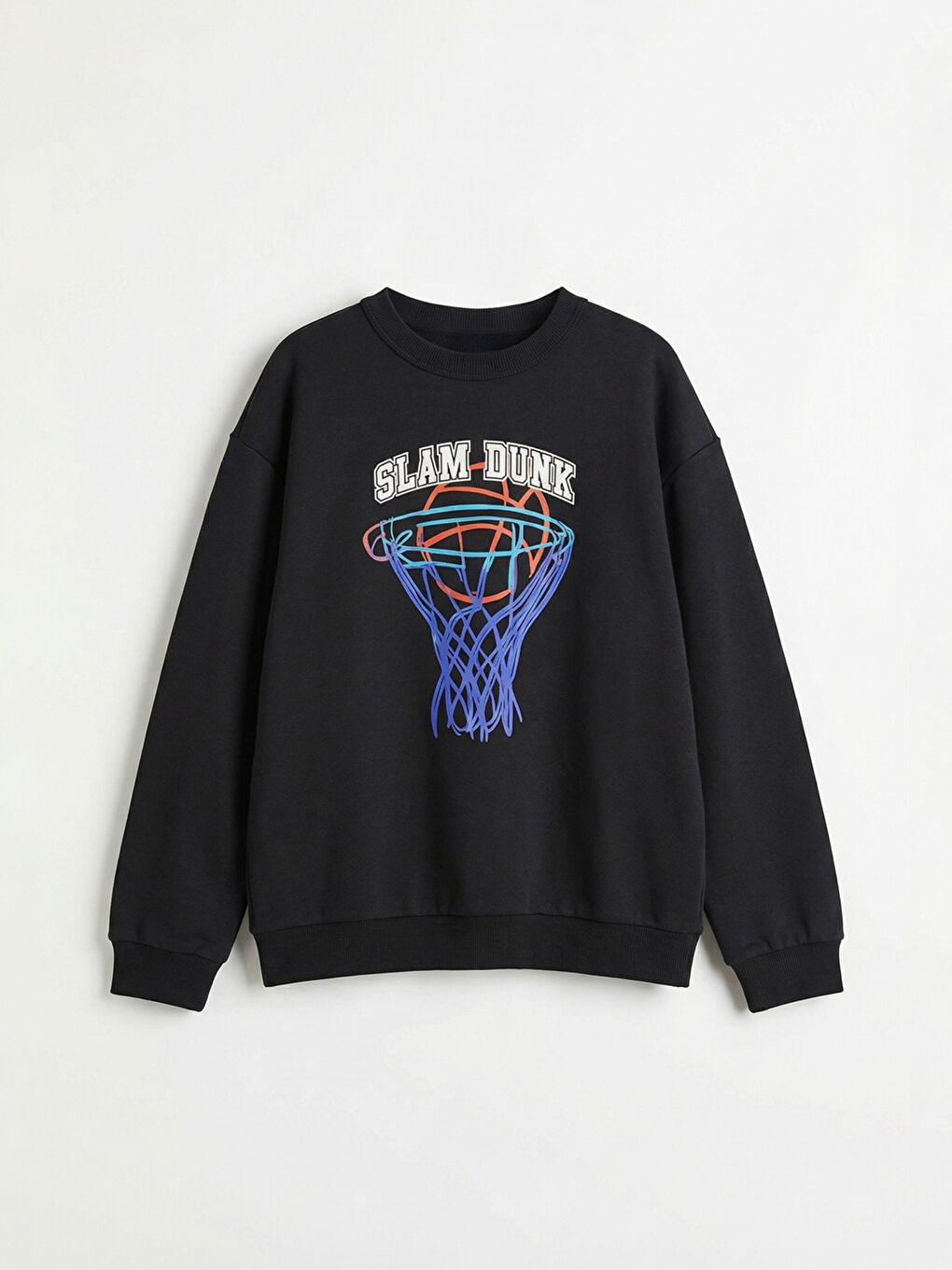 Siyah Bisiklet Yaka Baskılı Erkek Çocuk Sweatshirt