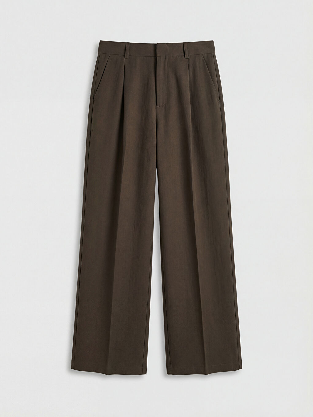 Haki Yüksek Bel Geniş Paça Kadın Pileli Kumaş Pantolon