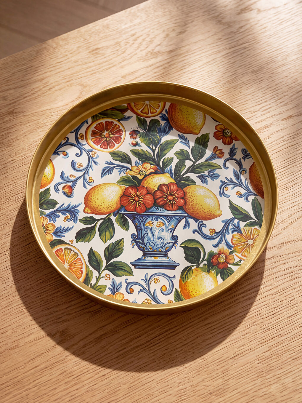 Karışık Limon Baskılı Metal Tepsi 35 cm