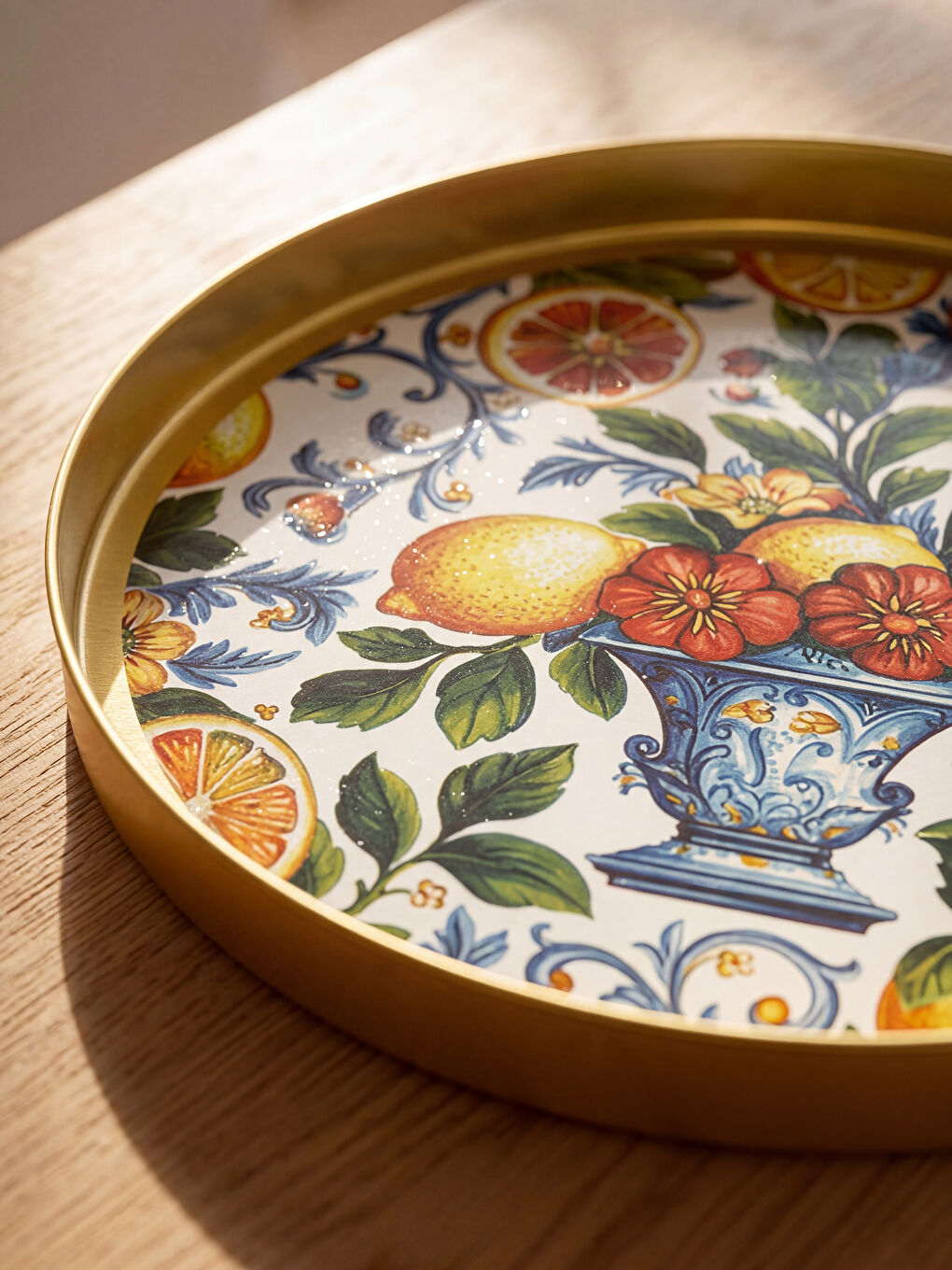 Karışık Limon Baskılı Metal Tepsi 35 cm-1