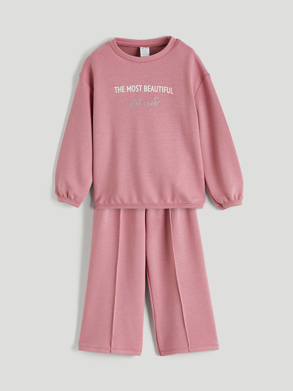 Pembe Bisiklet Yaka Baskılı Kız Bebek Sweatshirt ve Eşofman Altı