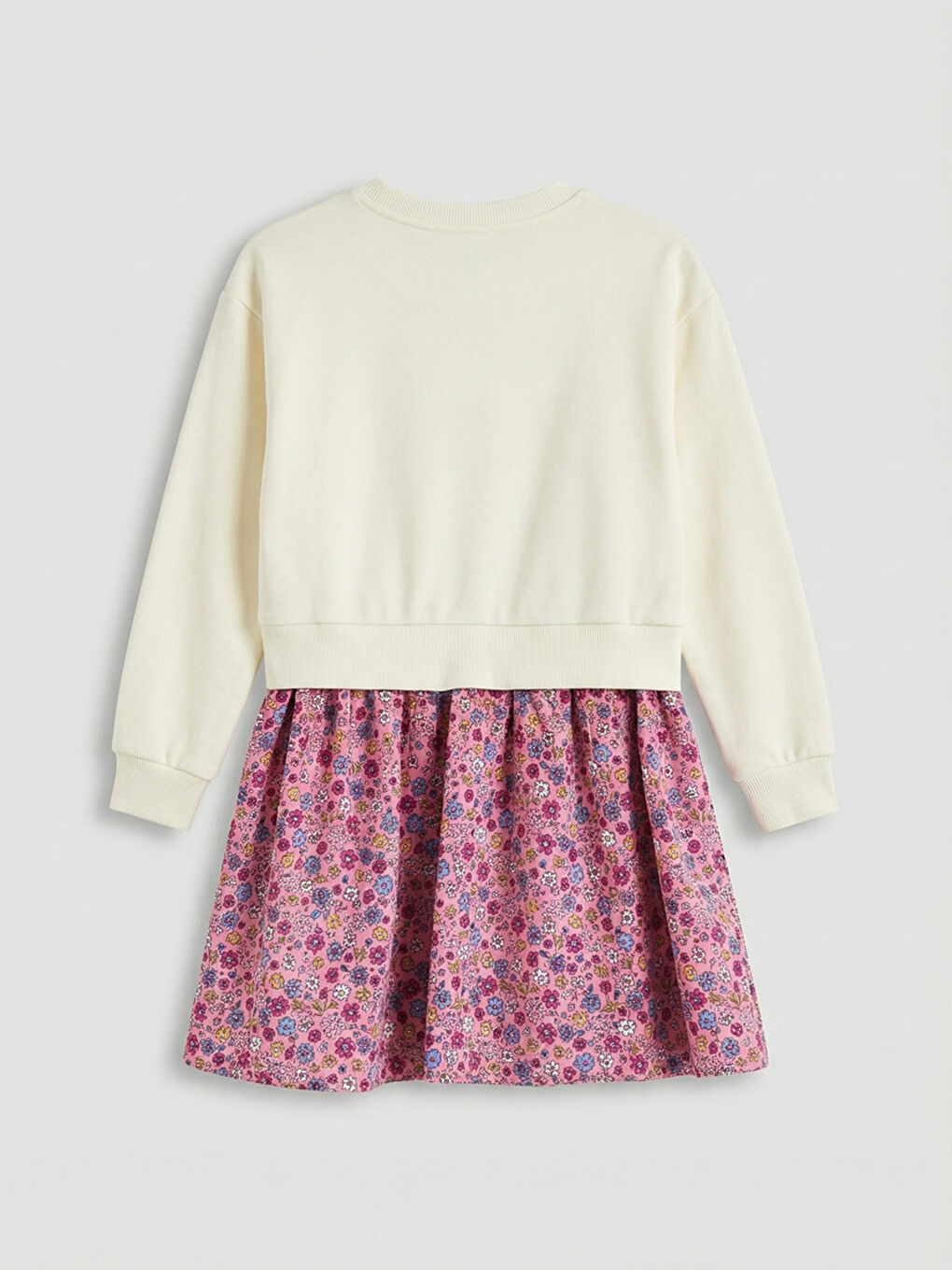 Ekru  Çiçekli Kız Çocuk Elbise-1