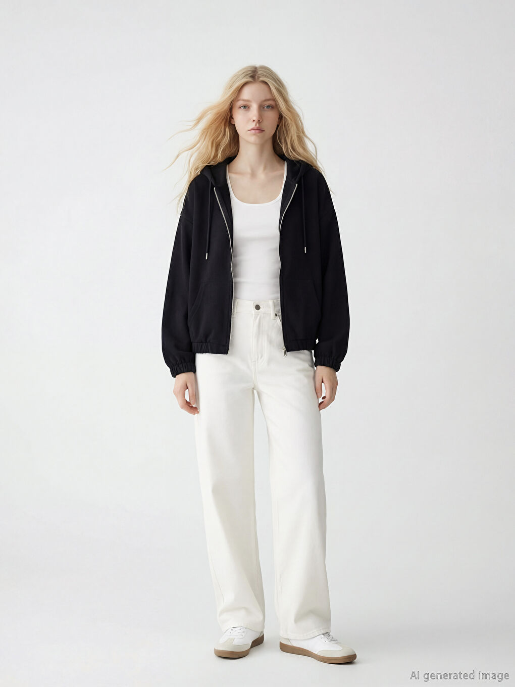 Siyah Soft Touch Oversize Kadın Fermuarlı Sweatshirt	-2