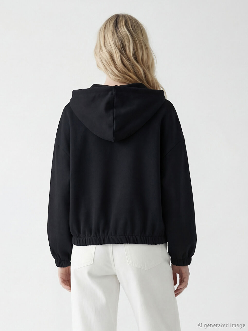 Siyah Soft Touch Oversize Kadın Fermuarlı Sweatshirt	-3