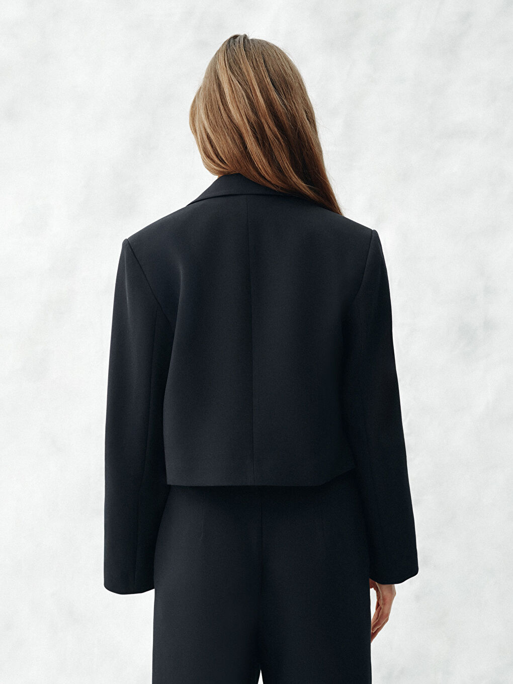 Lacivert Kolay Giyilebilir Koldan Fermuarlı Kadın Crop Blazer Ceket-3