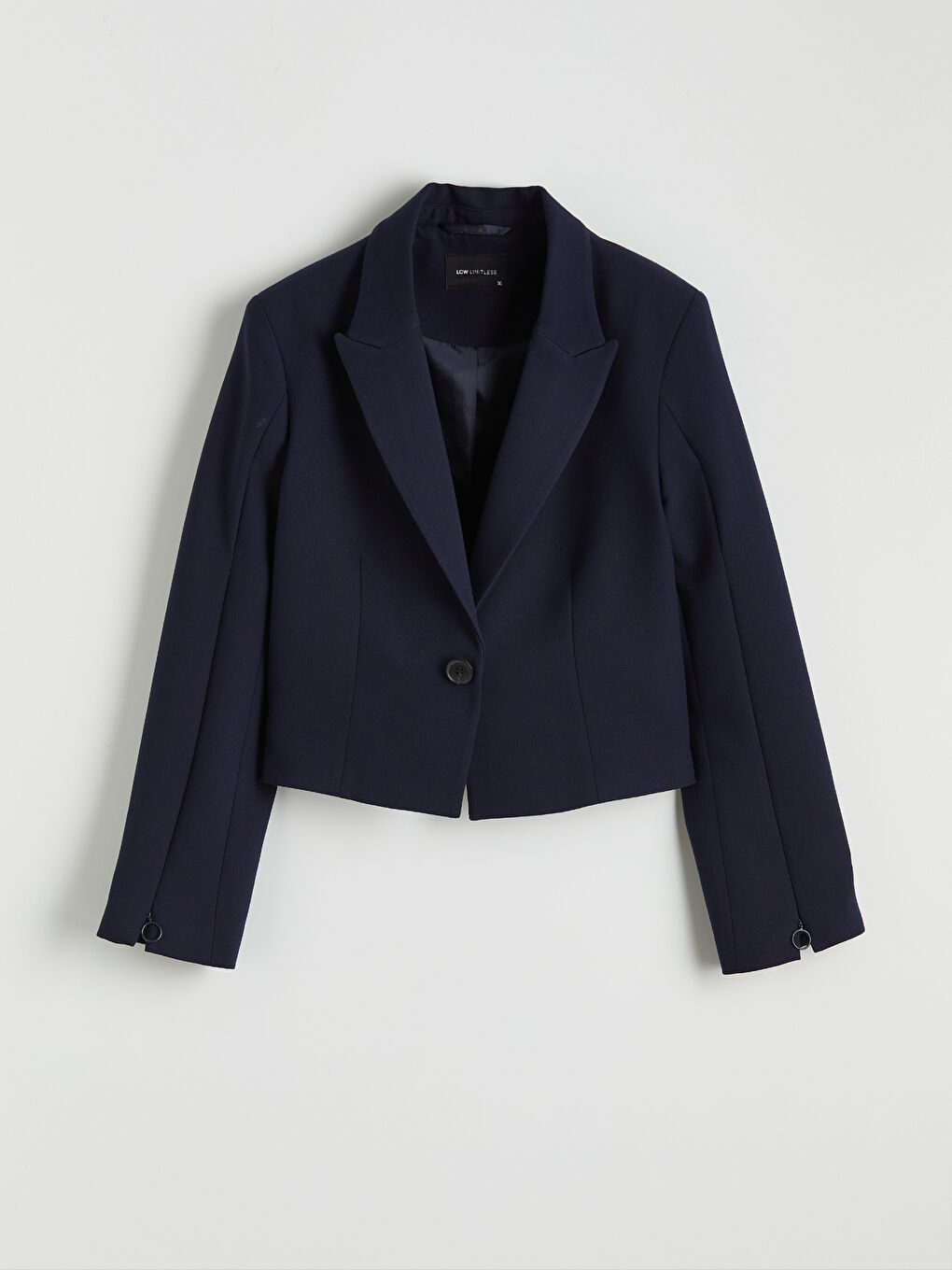 Lacivert Kolay Giyilebilir Koldan Fermuarlı Kadın Crop Blazer Ceket-4