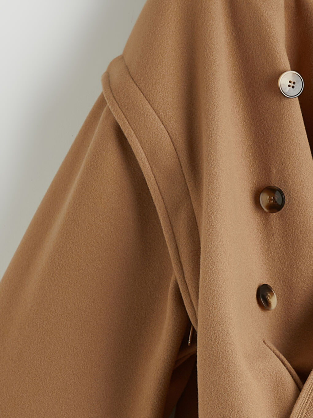 Kahverengi Kolları Çıkarılabilir Kadın Kaşe Kaban-6