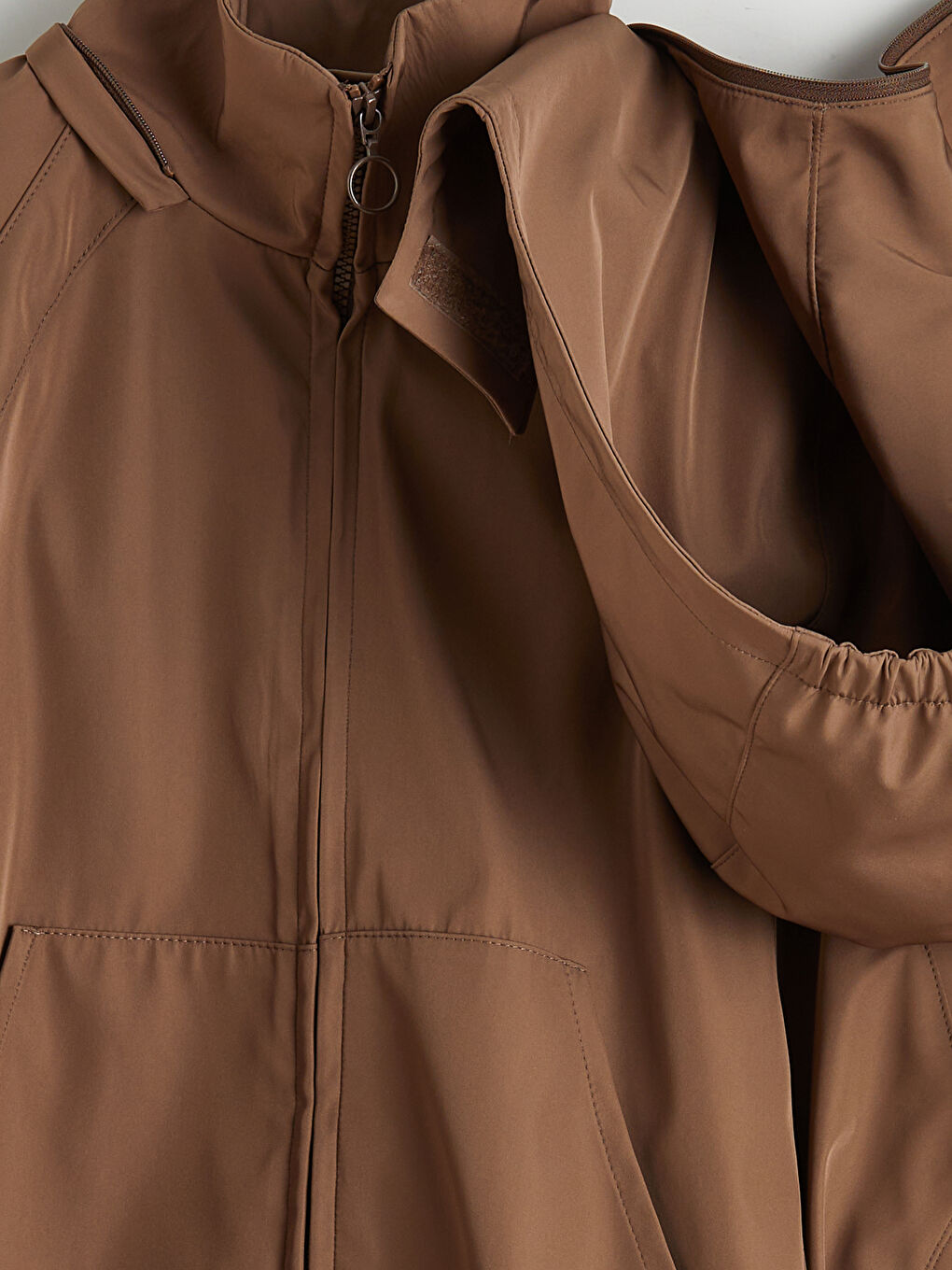 Kahverengi Kolay Giyilebilir Yanlardan Cırt Bant Kapamalı Kadın Yağmurluk-6