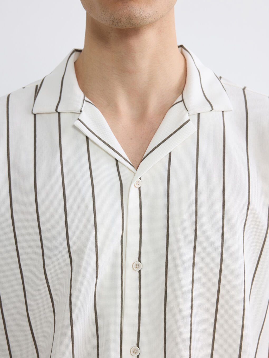 Ekru Regular Fit Çizgili Erkek Gömlek-2