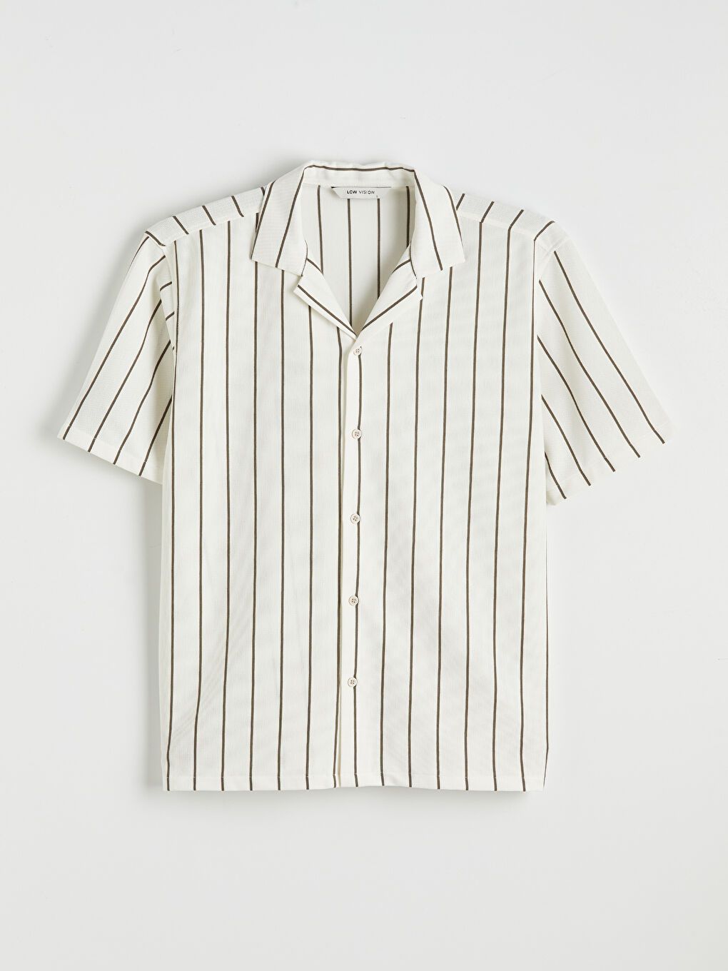 Ekru Regular Fit Çizgili Erkek Gömlek