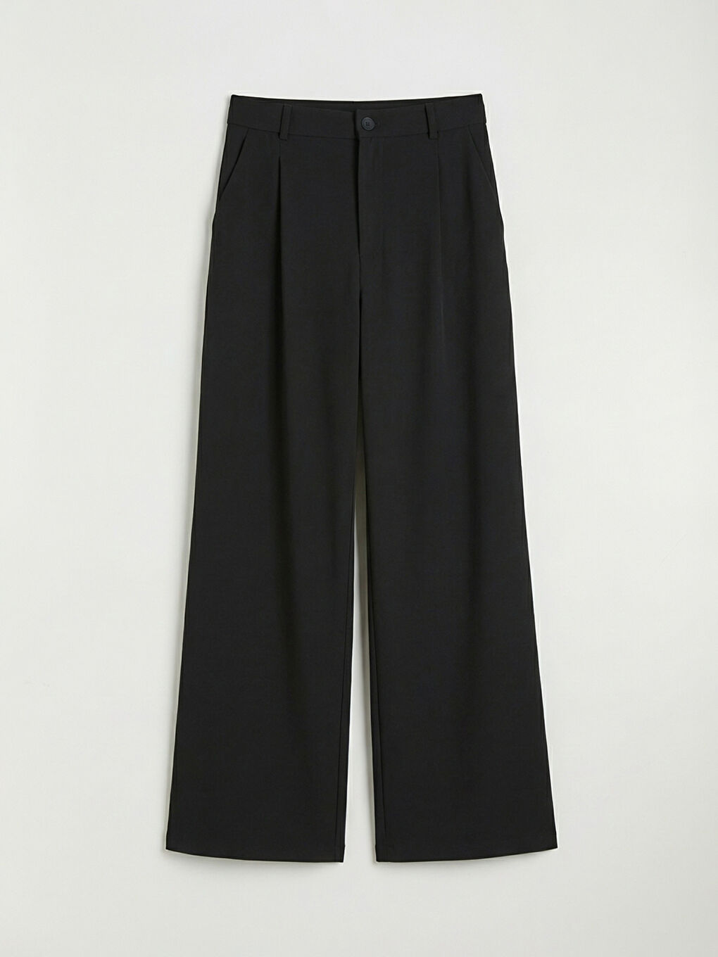 Siyah Loose Fit Geniş Paça Kadın Pileli Pantolon