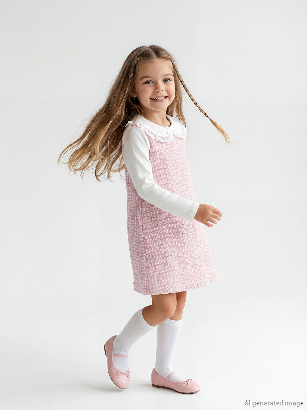 Baby Collar, Plaid Patterned, Girls' Tweed Dress