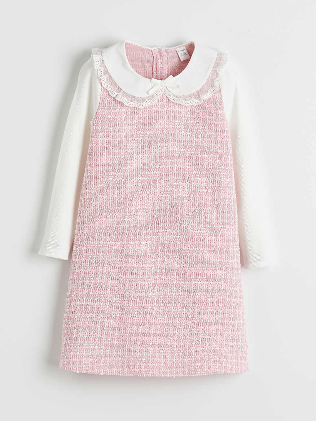 Pembe Bebe Yaka Ekose Desenli Kız Çocuk Tüvit Elbise