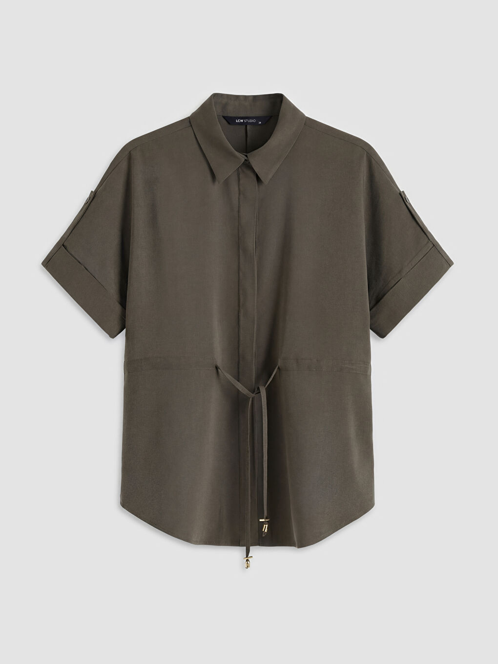 Haki Beli Bağlamalı Oversize Kadın Gömlek-1