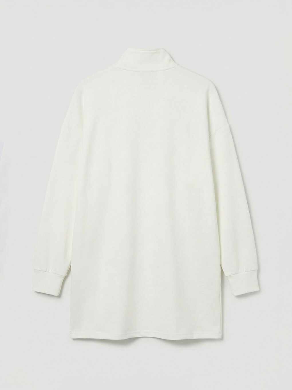 Ekru Dik Yaka Soft Touch Kadın Sweatshirt Tunik-1