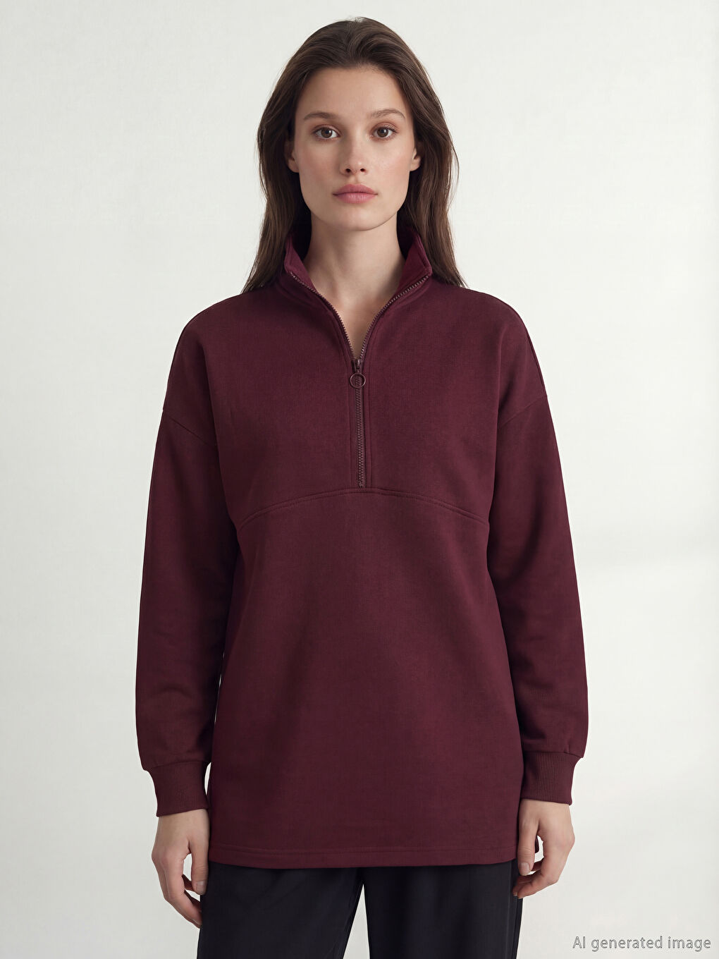 Mürdüm Dik Yaka Soft Touch Kadın Sweatshirt Tunik