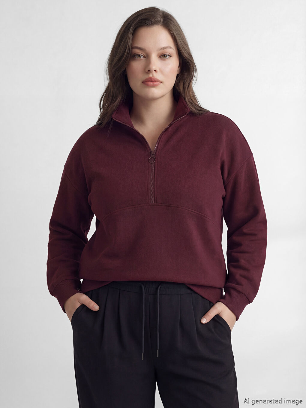 Mürdüm Dik Yaka Soft Touch Kadın Sweatshirt Tunik-1