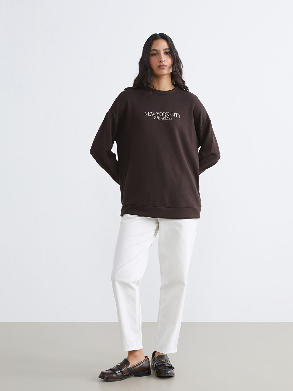 تونیکی سویتشێرت قاوه‌یی ژن-1