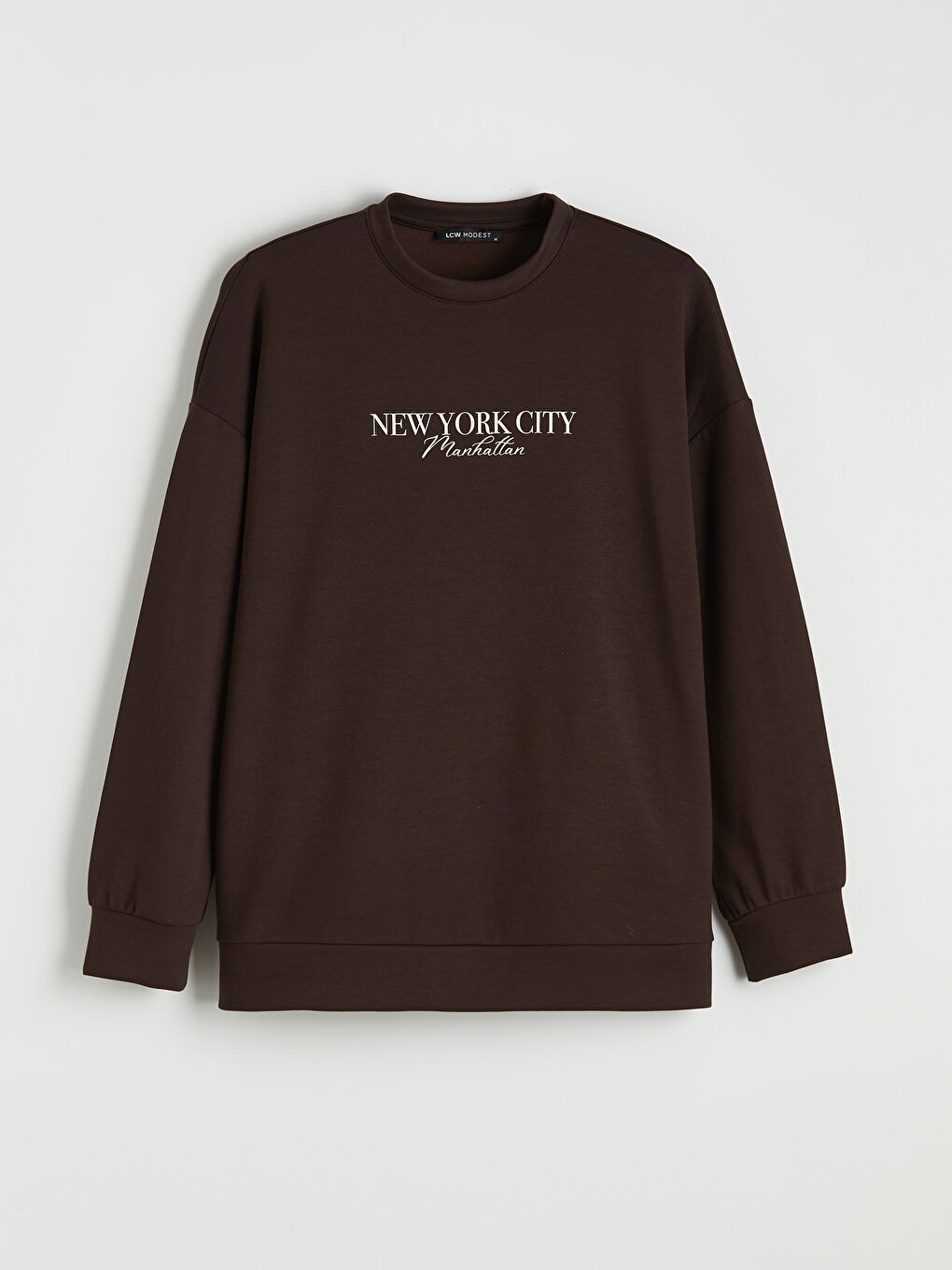 Kahverengi NYC Baskılı Soft Touch Kadın Sweatshirt Tunik