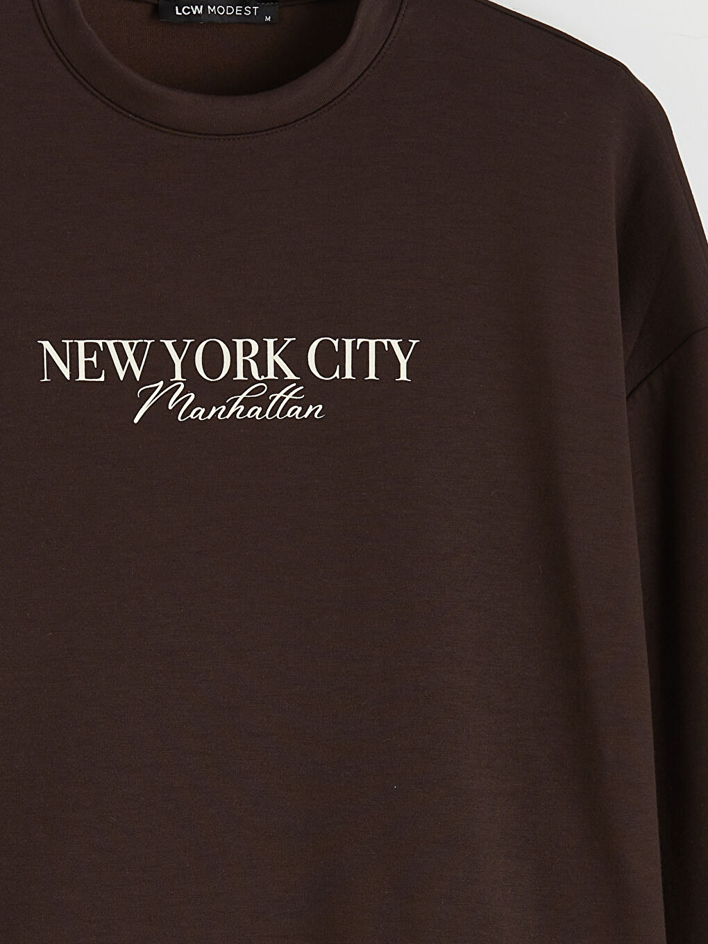 Kahverengi NYC Baskılı Soft Touch Kadın Sweatshirt Tunik-1