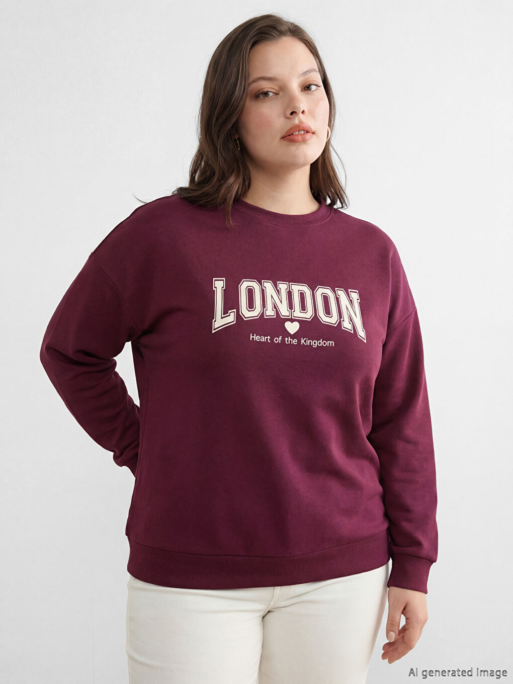 Mürdüm London Baskılı Soft Touch Kadın Sweatshirt Tunik-1