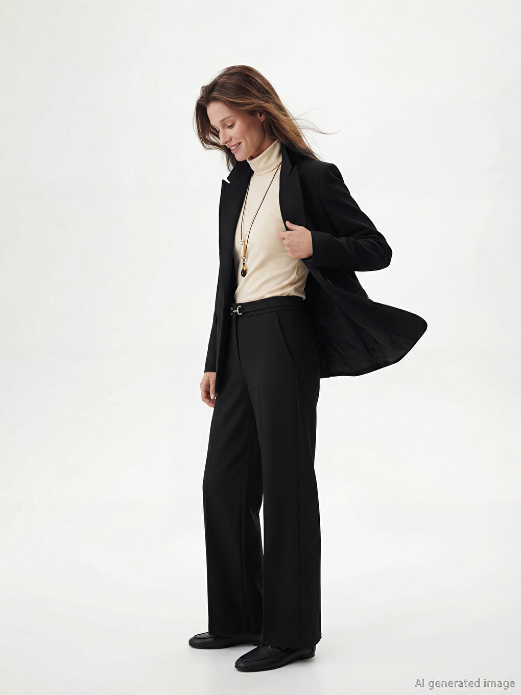 Siyah Standart Fit Toka Detaylı Kadın Pantolon