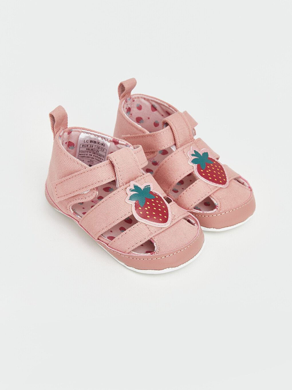 Pembe Çilek Baskılı Kız Bebek Yürüme Öncesi Sandalet