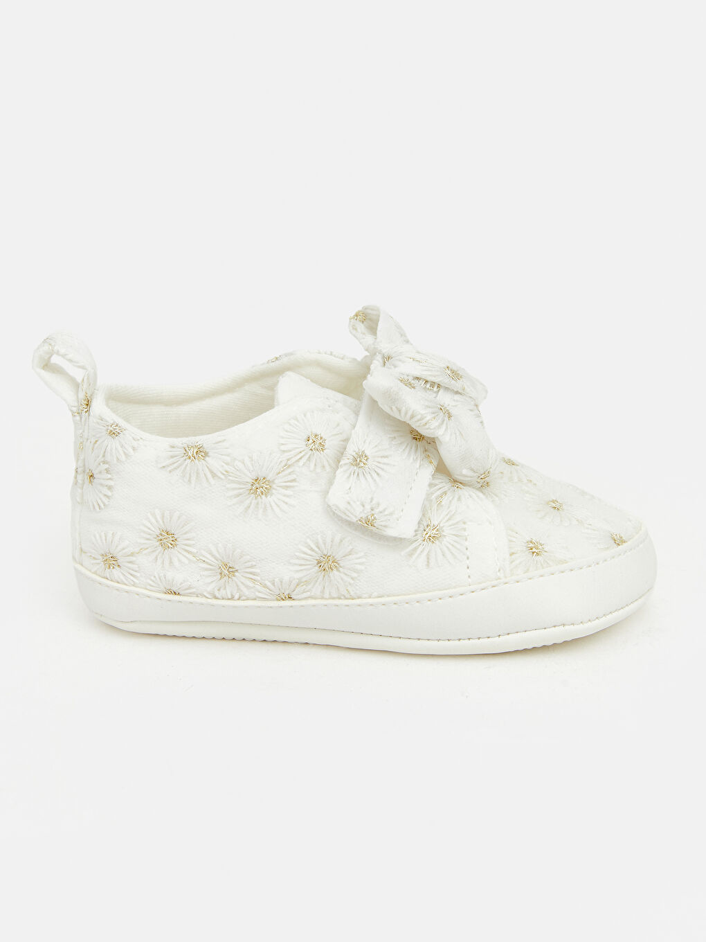 Beyaz Fiyonk Detaylı Kız Bebek Yürüme Öncesi Ayakkabı-1