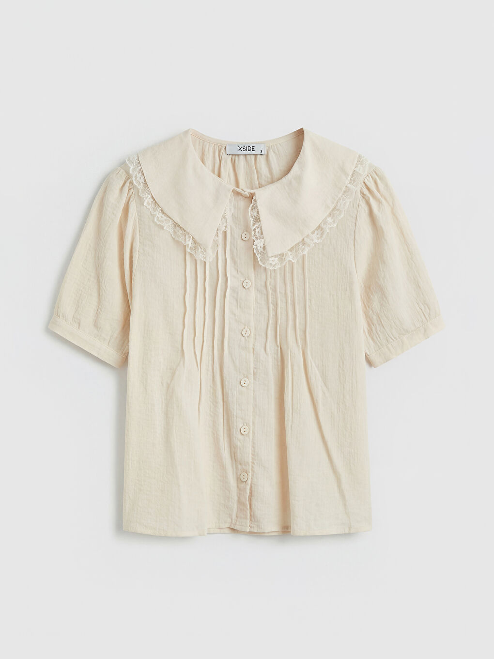 Ekru Bebe Yaka Kadın Gömlek-4