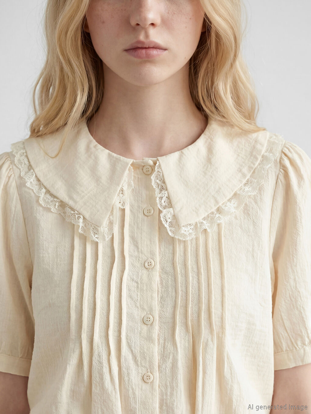 Ekru Bebe Yaka Kadın Gömlek-2