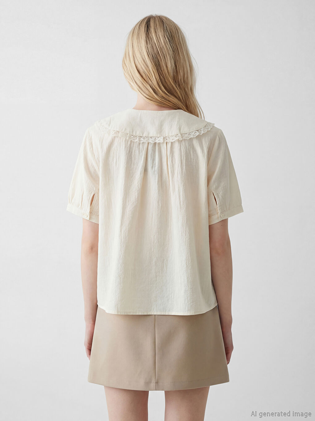 Ekru Bebe Yaka Kadın Gömlek-3