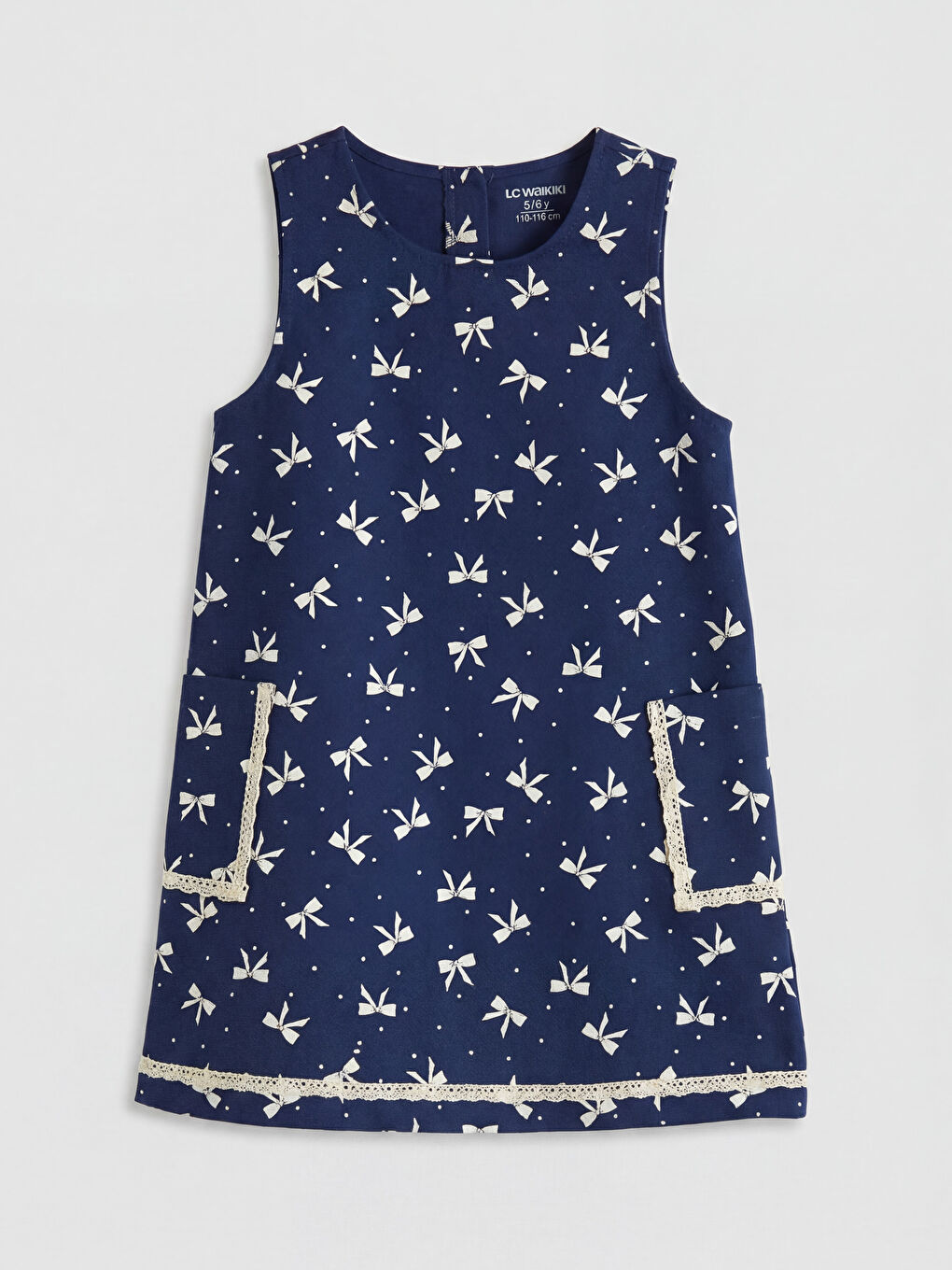 Lacivert Fiyonk Baskılı Kız Çocuk Elbise ve Bluz-1