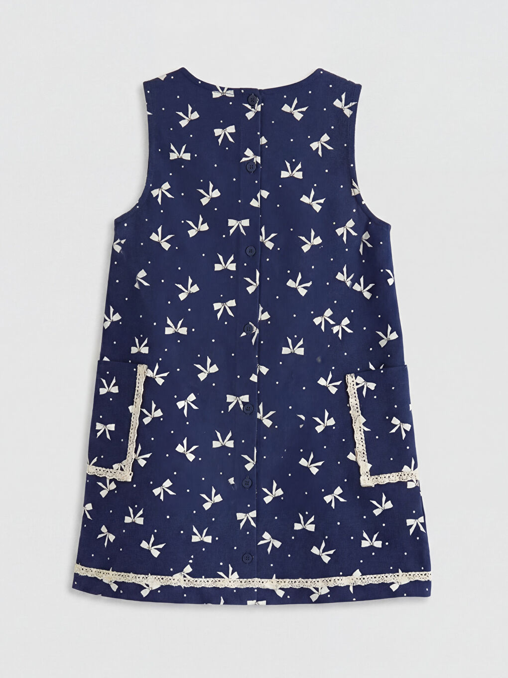 Lacivert Fiyonk Baskılı Kız Çocuk Elbise ve Bluz-2