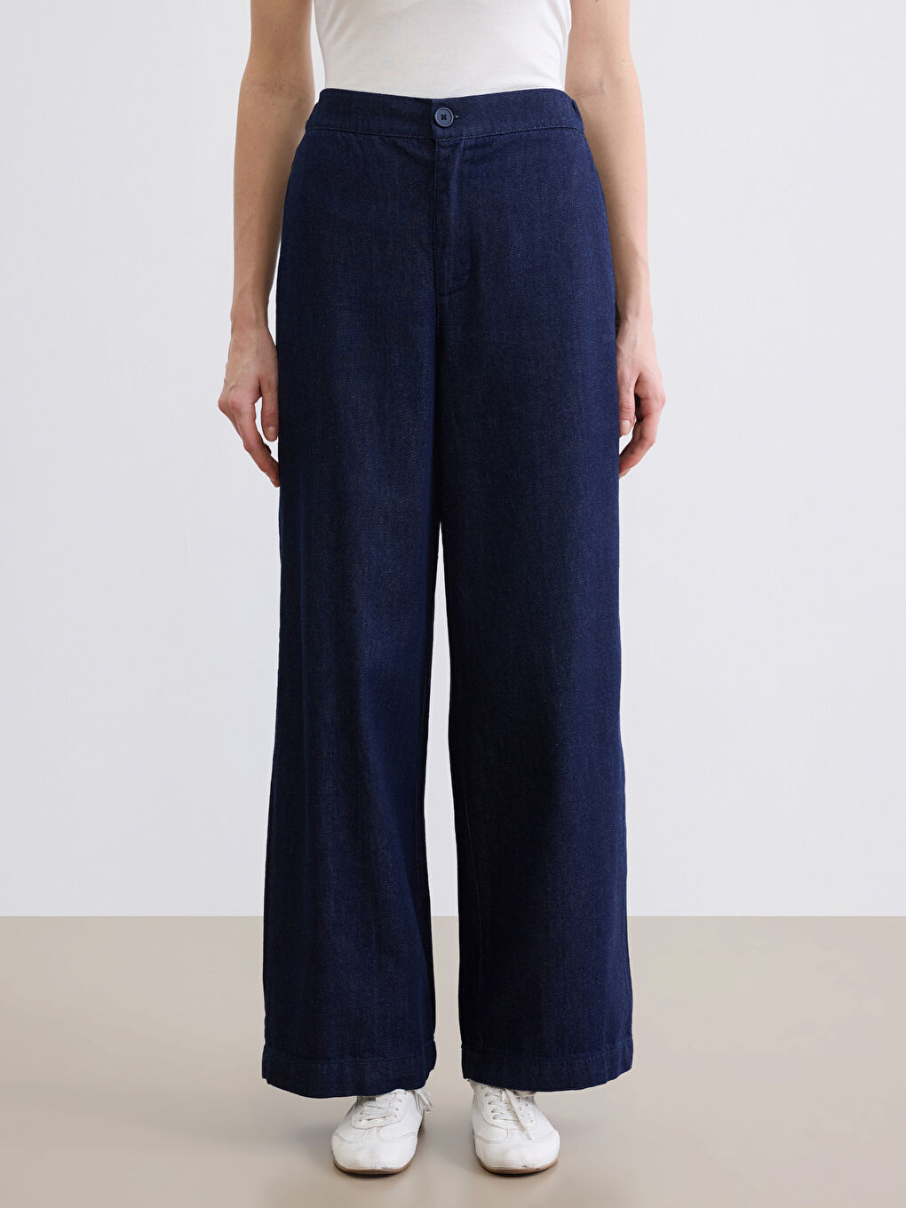 İndigo Yüksek Bel Wideleg Kadın Jean Pantolon-1