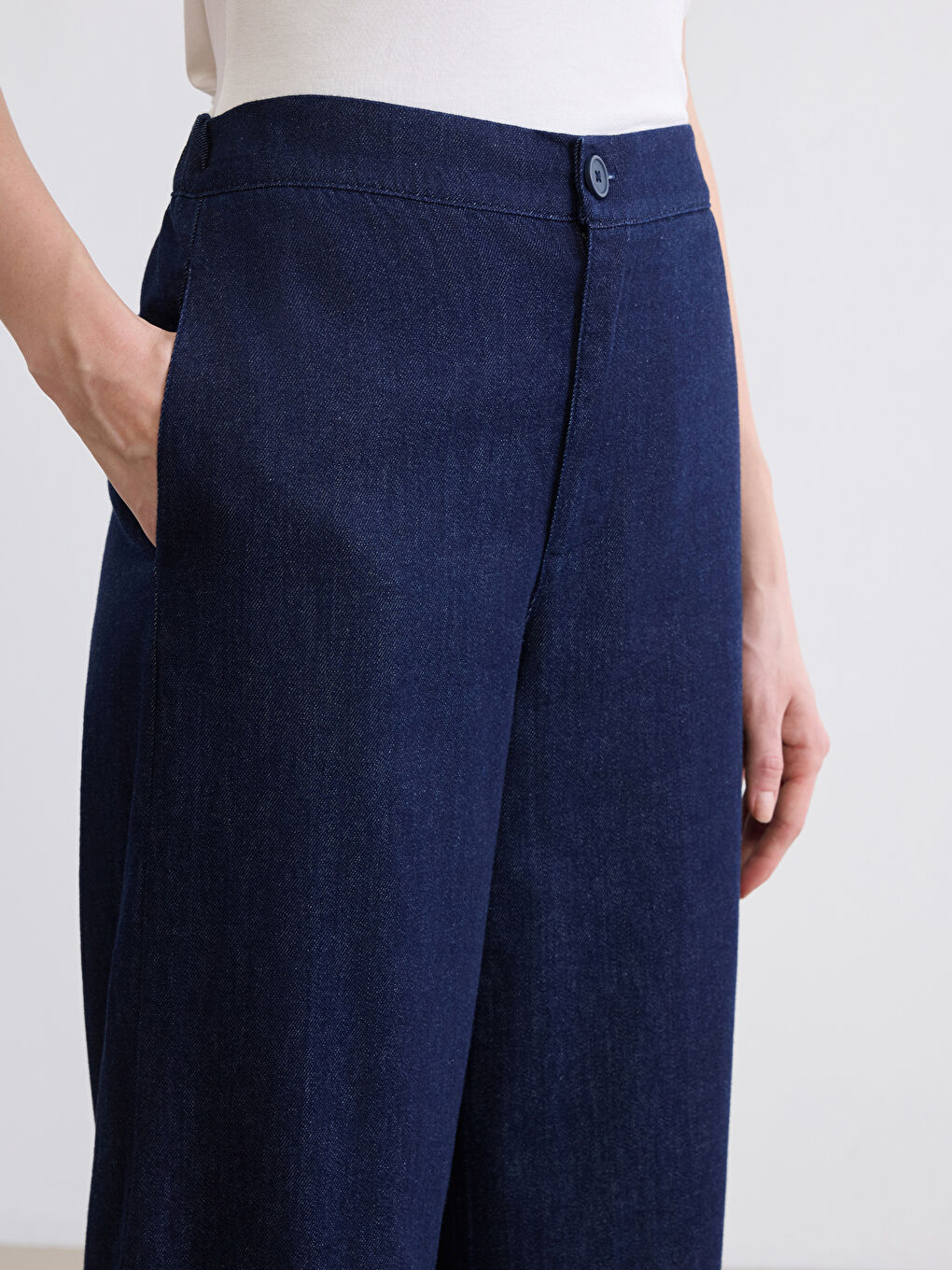 İndigo Yüksek Bel Wideleg Kadın Jean Pantolon-2