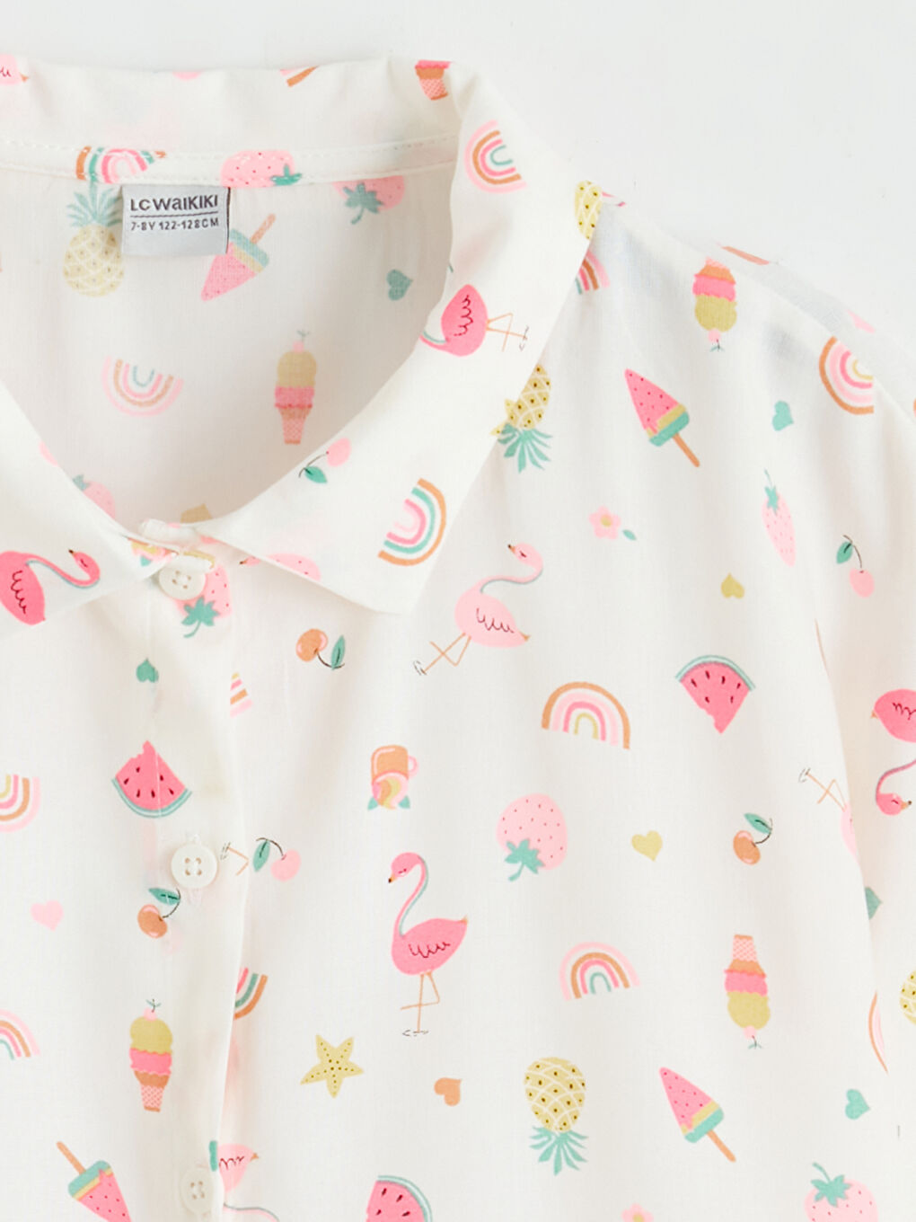 Beyaz Desenli Bağlamalı Kız Çocuk Gömlek-1