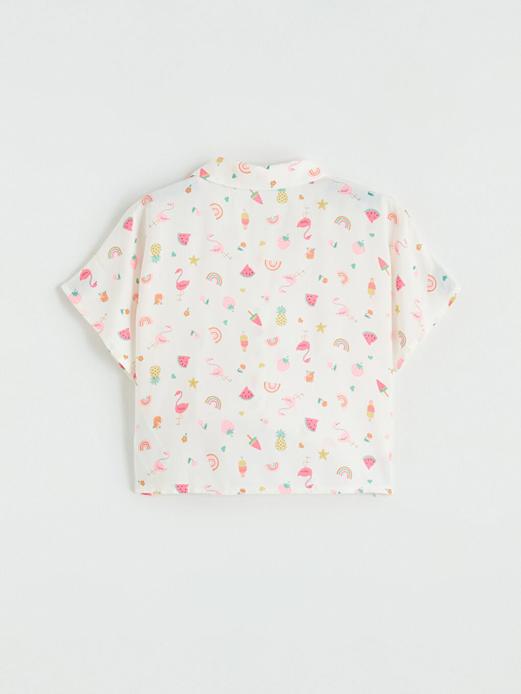 Beyaz Desenli Bağlamalı Kız Çocuk Gömlek-2