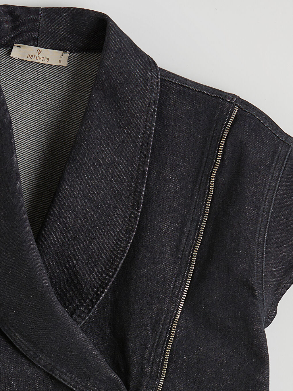 Gri Kruvaze Yaka Kadın Jean Yelek-1