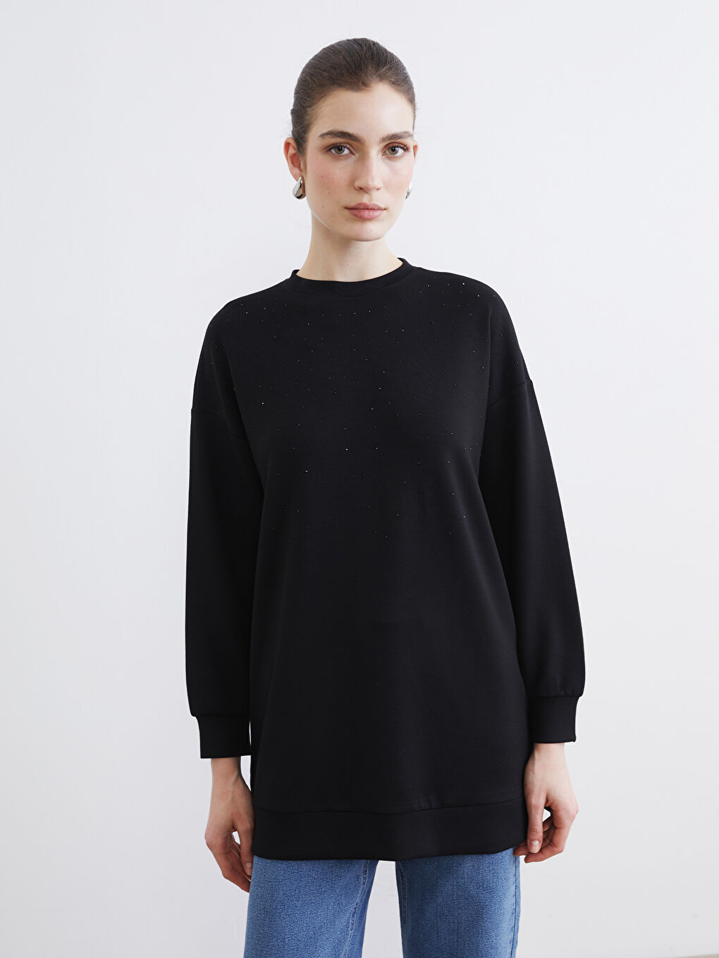 تونيك كنزة رياضية أسود امرأة