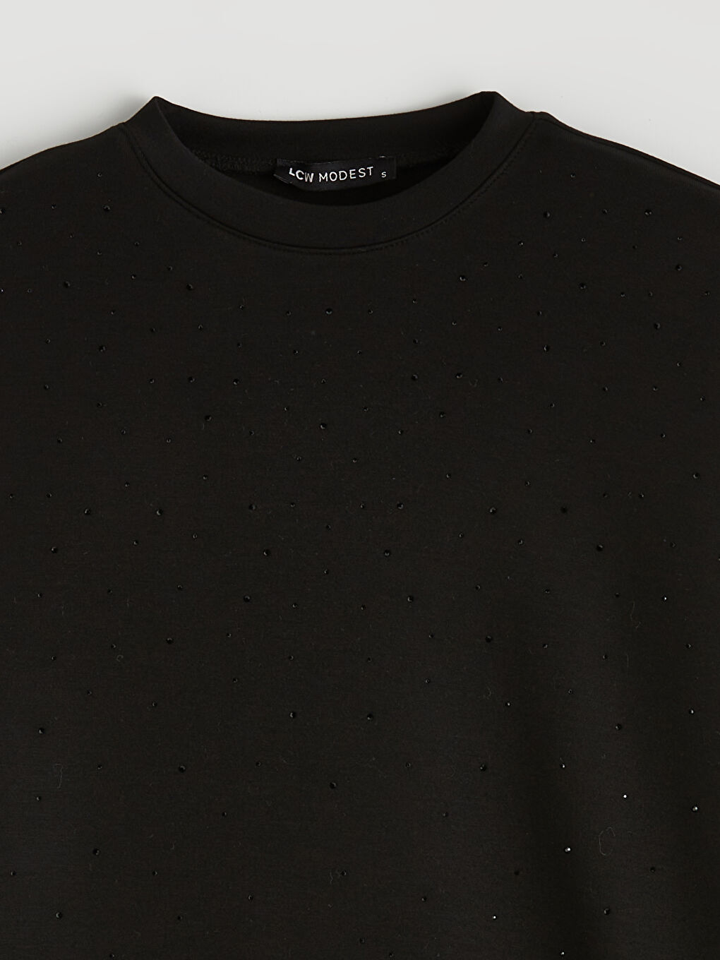 Siyah Bisiklet Yaka Taşlı Kadın Sweatshirt Tunik-1