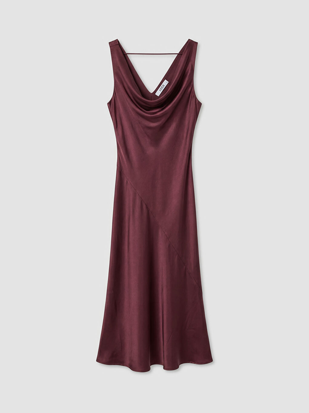 Bordo Dökümlü Yaka Saten Elbise