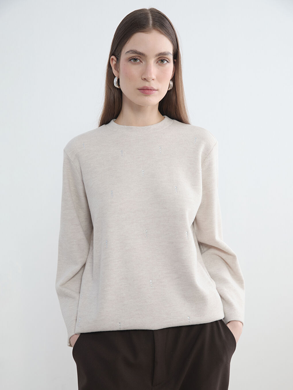 Jeweled crew neck sweatshirt tunic.