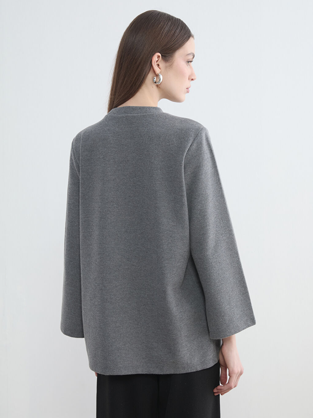 Antrasit Bisiklet Yaka Taşlı Kadın Sweatshirt Tunik-3