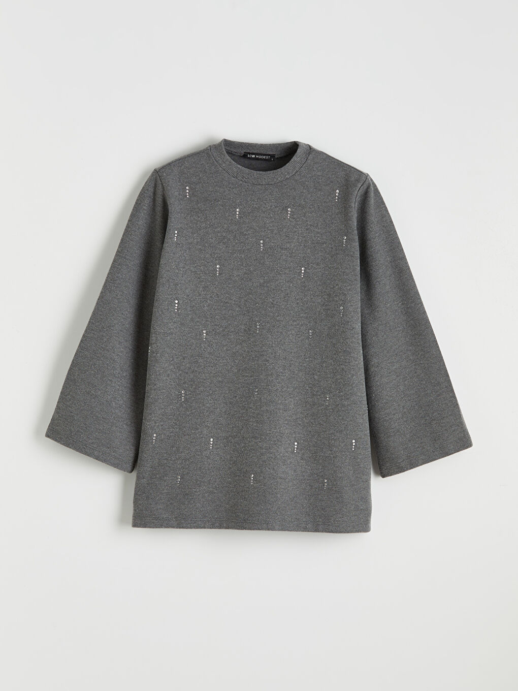 Antrasit Bisiklet Yaka Taşlı Kadın Sweatshirt Tunik