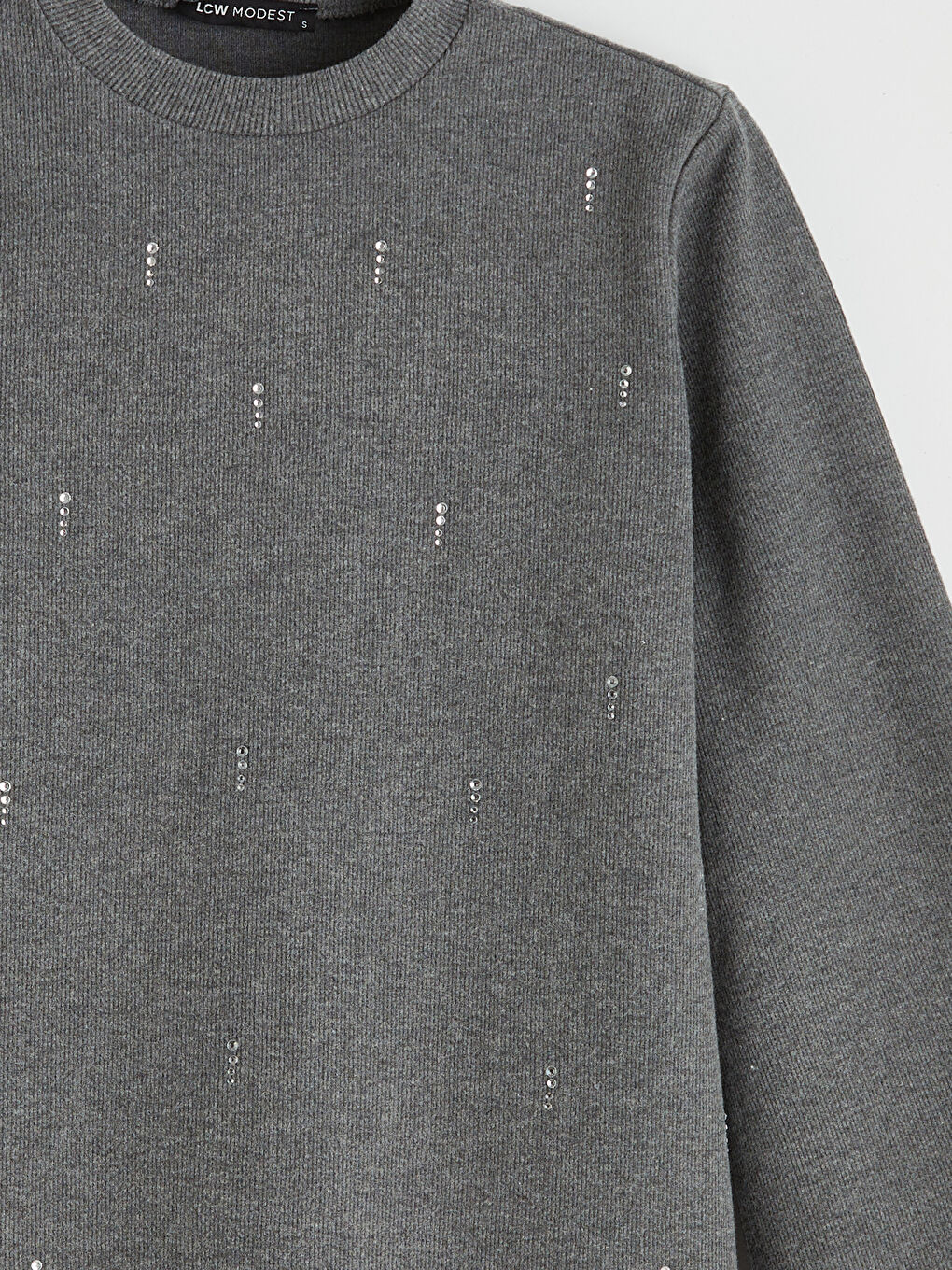 Antrasit Bisiklet Yaka Taşlı Kadın Sweatshirt Tunik-1