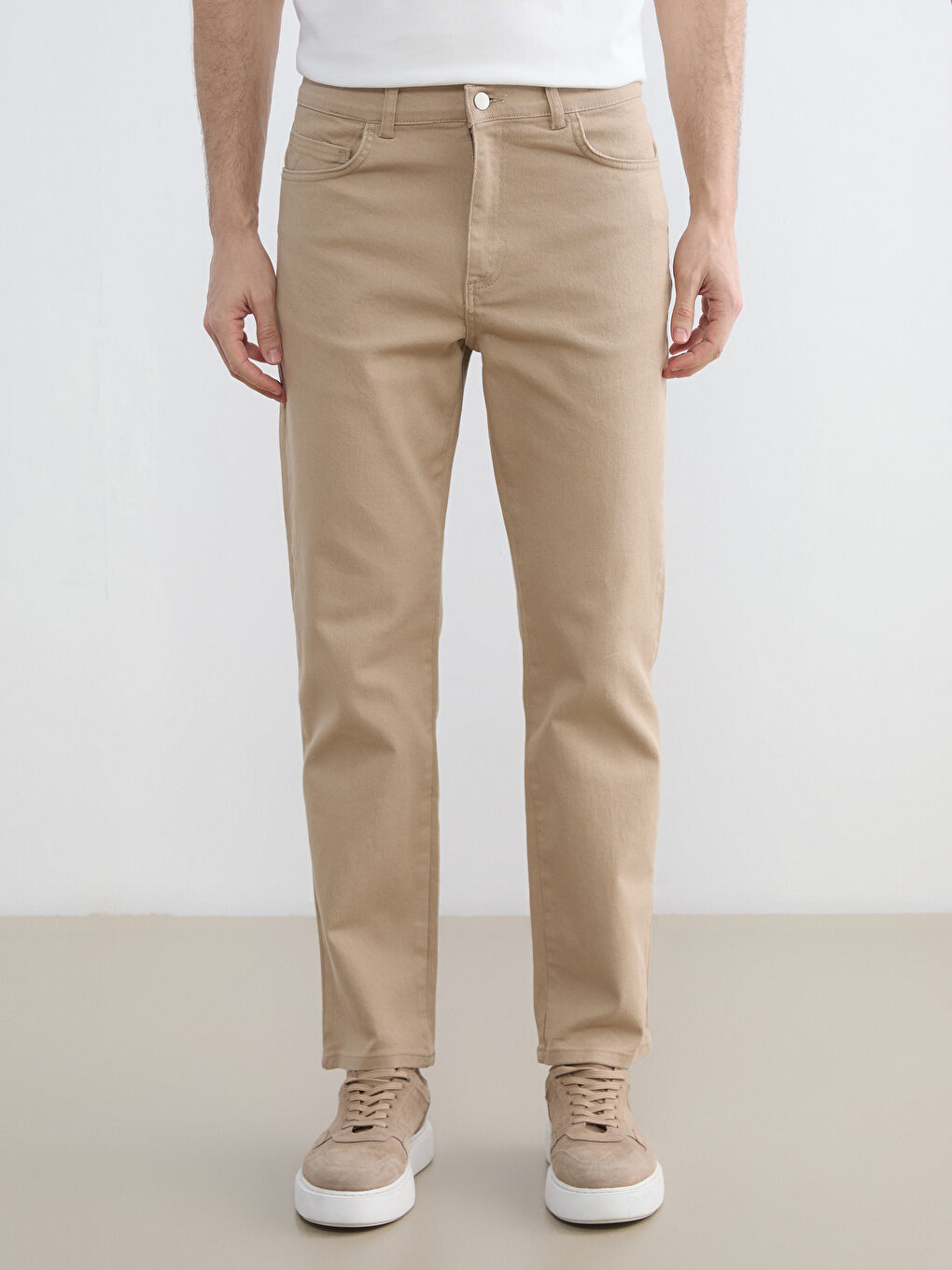 Bej Standart Kalıp Gabardin Erkek Pantolon-1