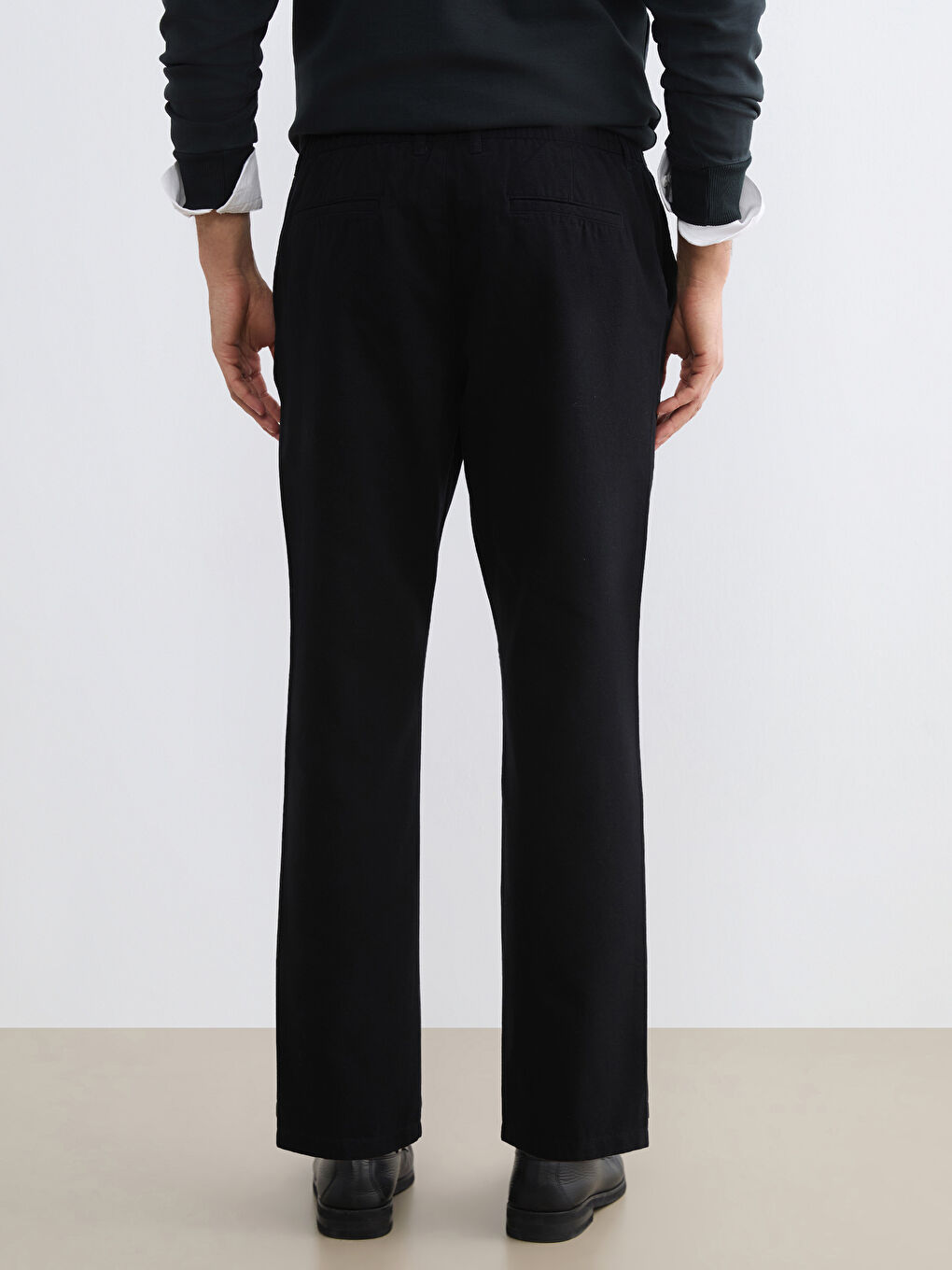 Siyah Standart Kalıp Armürlü Erkek Pantolon-3