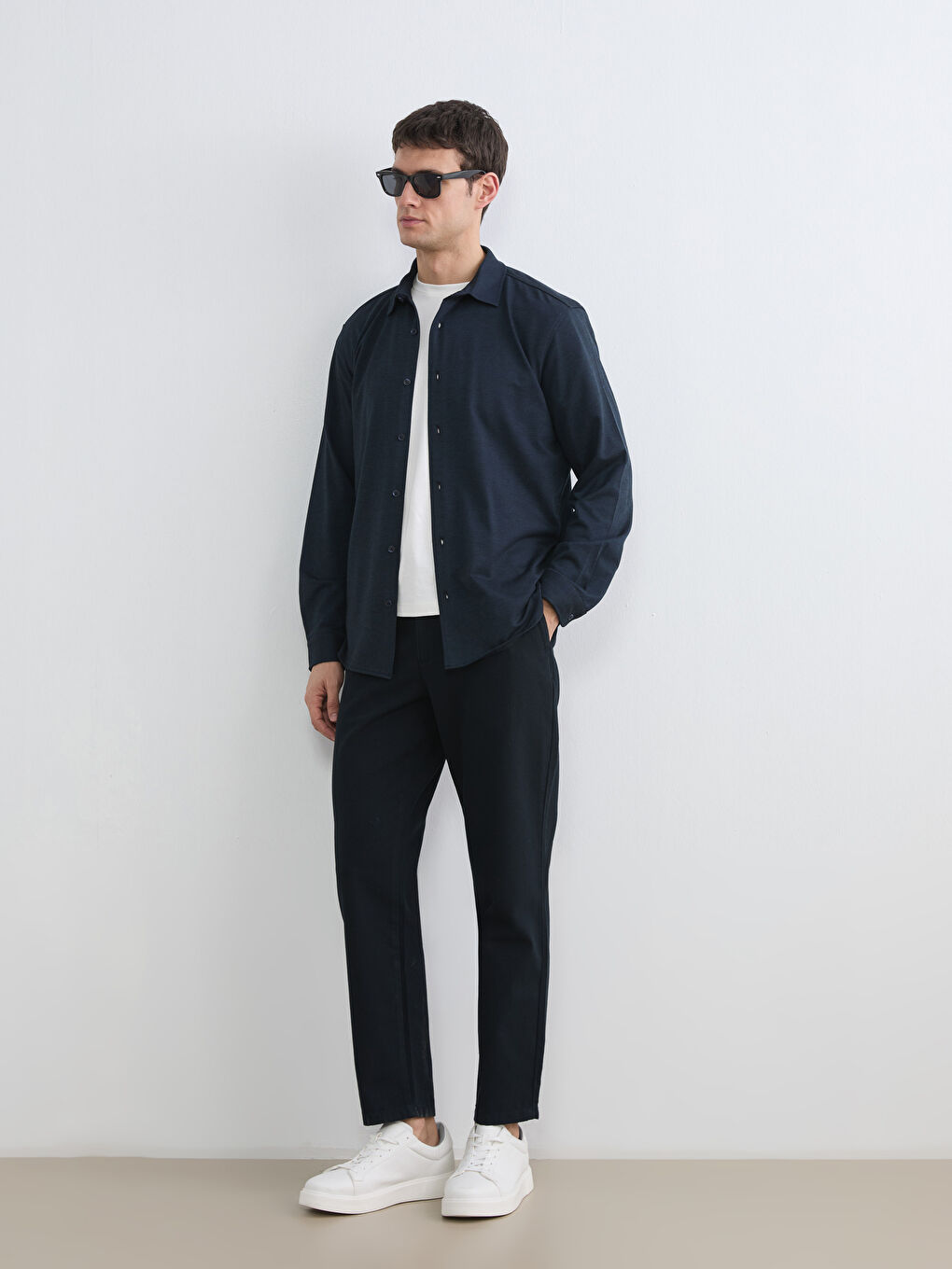 Lacivert Standart Kalıp Armürlü Erkek Pantolon