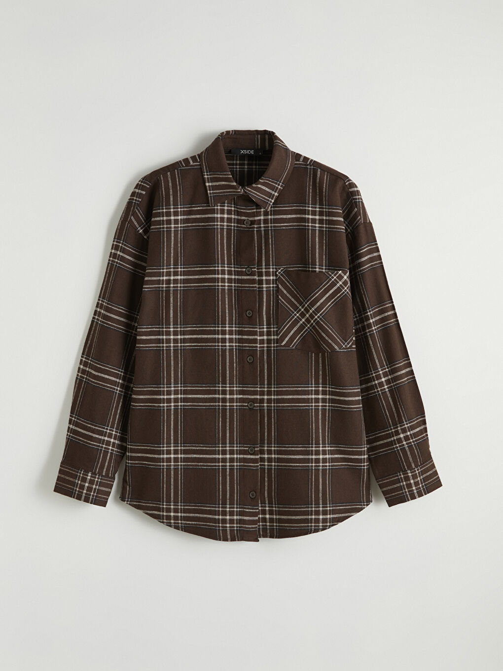 Kahverengi Ekose Oversize Krinkle Kadın Gömlek-4